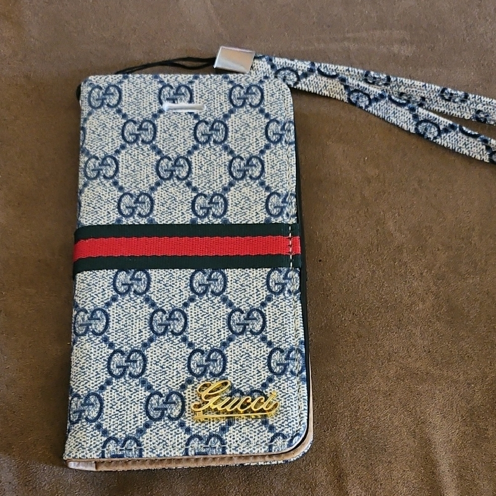 Samsung Blue Patterned Phone Wallet with Red Stripe